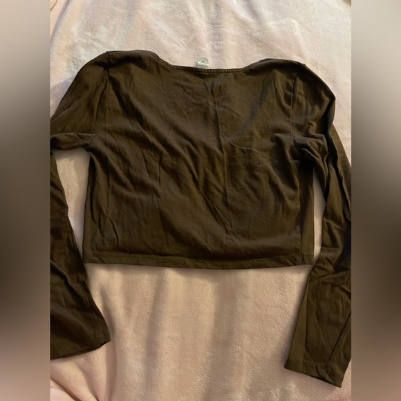 brown tie up open front crop top - Picture 2 of 3